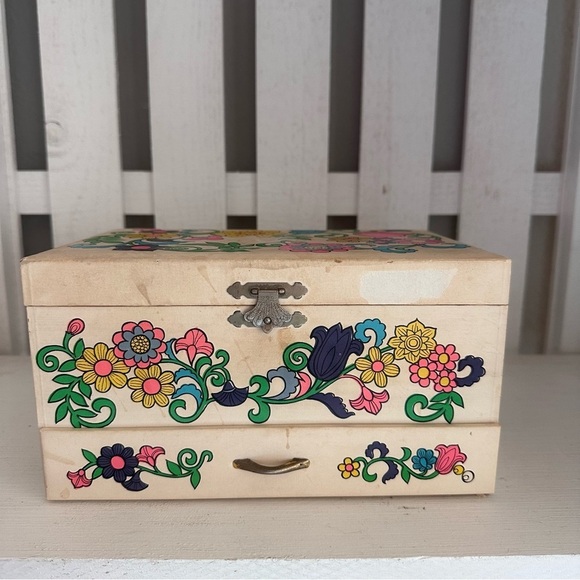 Other - Vintage Japanese Ballerina Music Box Jewelry Box Floral Wood Spinning Dancer